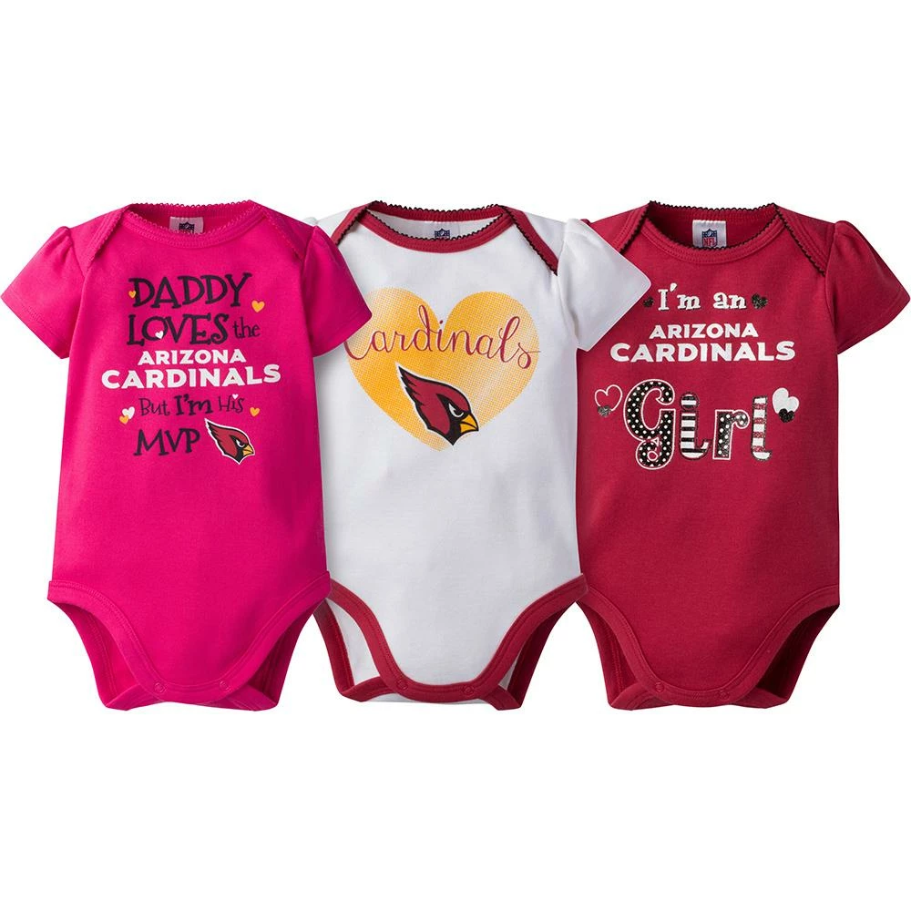 Budget 🤩 NFL Arizona Cardinals Baby 👧 Girls 3-Piece Short Sleeve Bodysuit 😀 1 NFL Arizona Cardinals Baby Girls 3-Piece Short Sleeve Bodysuit