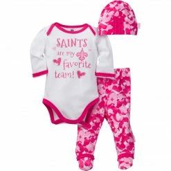 NFL New Orleans Saints Baby Girls 3 Piece Bodysuit, Footed Pant And Cap Set