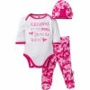 NFL Seattle Seahawks Baby Girls 3 Piece Bodysuit, Footed Pant And Cap Set