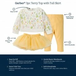 Gerber® 3-Piece Baby & Toddler Girls Pink A Dots French Terry Top, Tulle Tutu, & Legging Set BabyPreemie - 24M