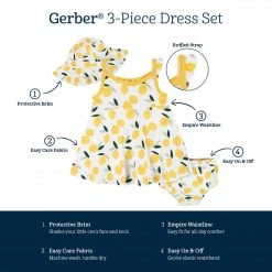 Gerber® See What's New 3-Piece Baby & Toddler Girls Lemon Squeeze Dress, Diaper Cover & Sun Hat Set