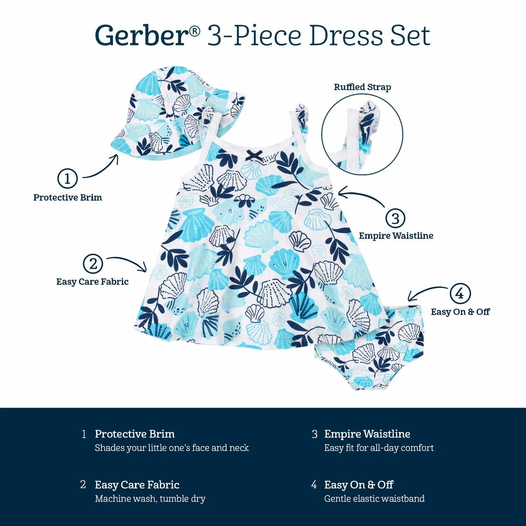 Top 10 🧨 Gerber Childrenswear 3-Piece Baby & Toddler 👧 Girls Sea Shells 👗 Dress, Diaper Cover & Sun Hat Set BabyPreemie - 24M 🥰 6 Gerber Childrenswear 3-Piece Baby & Toddler Girls Sea Shells Dress, Diaper Cover & Sun Hat Set BabyPreemie - 24M