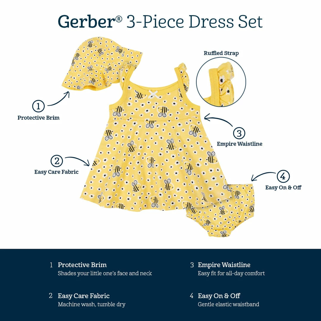 Best Pirce ๐ Gerber Childrenswear BabyPreemie - 24M 3-Piece Baby & Toddler ๐ง Girls Bee Garden ๐ Dress, Diaper Cover & Sun Hat Set โ๏ธ 6 Gerber Childrenswear BabyPreemie - 24M 3-Piece Baby & Toddler Girls Bee Garden Dress, Diaper Cover & Sun Hat Set