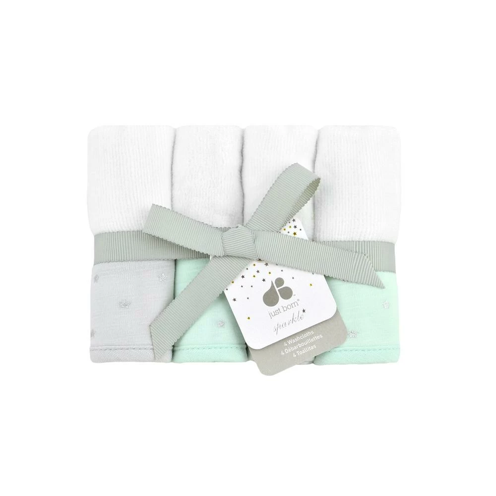 New ✨ Just Born By Gerber® Baby Neutral Sparkle Washcloths 4-Pack In Mint 👏 2 Just Born By Gerber® Baby Neutral Sparkle Washcloths 4-Pack In Mint