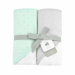 Just Born By Gerber® Sparkle Mint Green 2- Pack Hooded Towel Set Baby Neutral