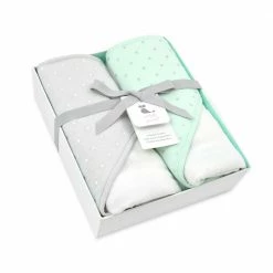 Just Born By Gerber® Sparkle Mint Green 2- Pack Hooded Towel Set Baby Neutral
