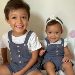 Gerber® Kids BabyPreemie - 24M Infant & Toddler Neutral Slate Blue Gauze Shortall