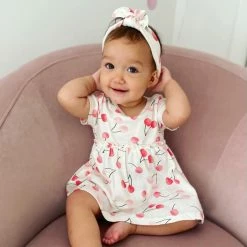 Gerber® See What's New 3-Piece Baby & Toddler Girls Cherry Kisses Dress, Diaper Cover & Headband Set