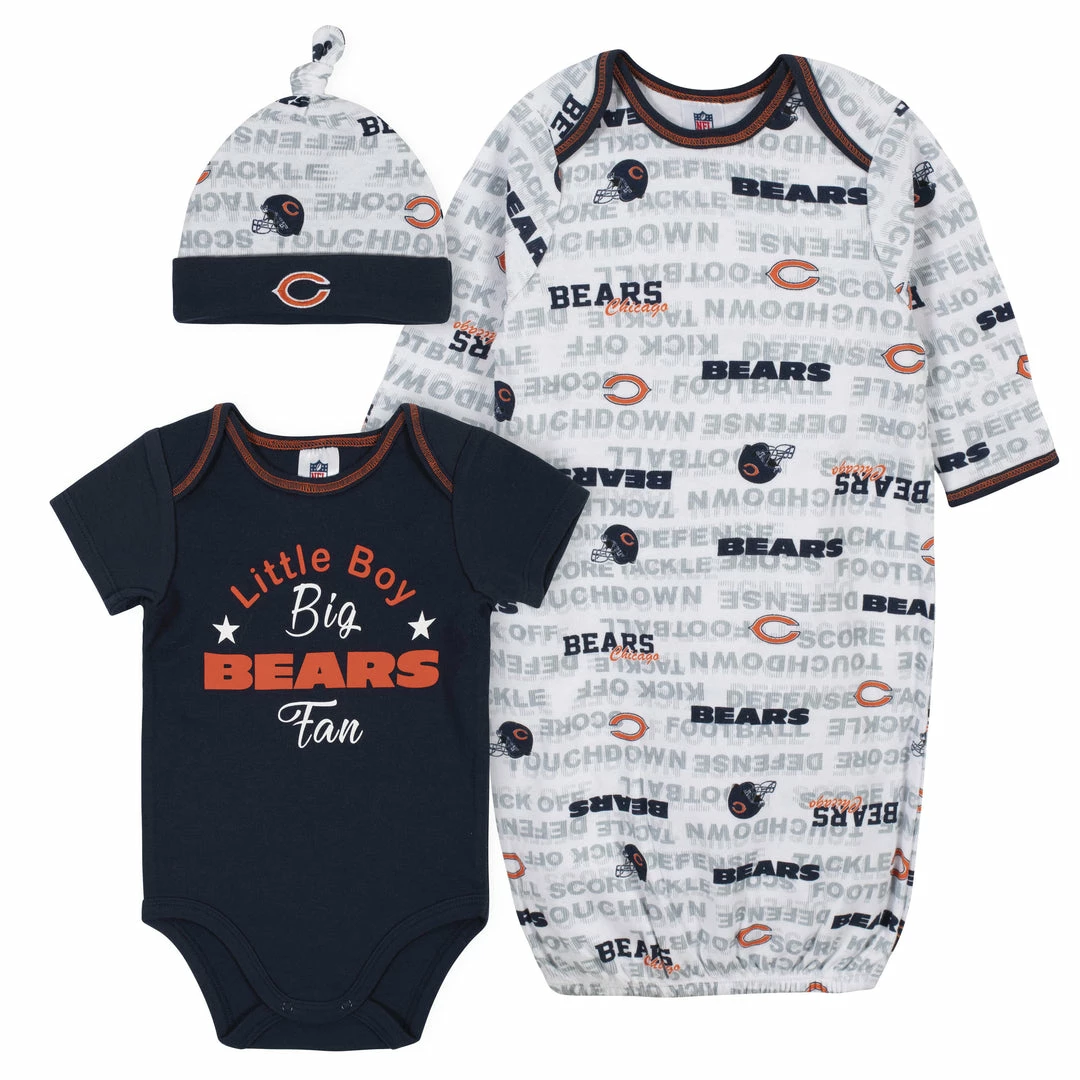 Hot Sale ๐ NFL Baby Boys 3-Piece Chicago Bears Bodysuit, Gown, And Cap Set ๐ 1 NFL Baby Boys 3-Piece Chicago Bears Bodysuit, Gown, And Cap Set