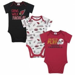 NFL Cardinals Baby Boys 3-Pack Short Sleeve Bodysuit BabyPreemie - 24M