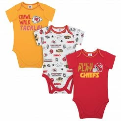 NFL Baby Boys Kansas City Chiefs Short Sleeve Bodysuit, 3-pack