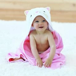 Just Born By Gerber® Embroidered Pink Cat Hooded Bath Wrap