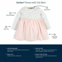 Gerber® BabyPreemie - 24M Baby & Toddler Girls Pink A Dots Long Sleeve Tulle Dress