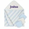 Gerber® Embroidered 4-Piece Boys Striped Blue Hooded Towel & Washcloths Set