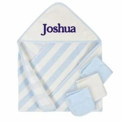 Gerber® Embroidered 4-Piece Boys Striped Blue Hooded Towel & Washcloths Set