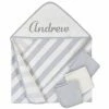 Gerber® Embroidered 4-Piece Neutral Striped Gray Hooded Towel & Washcloths Set