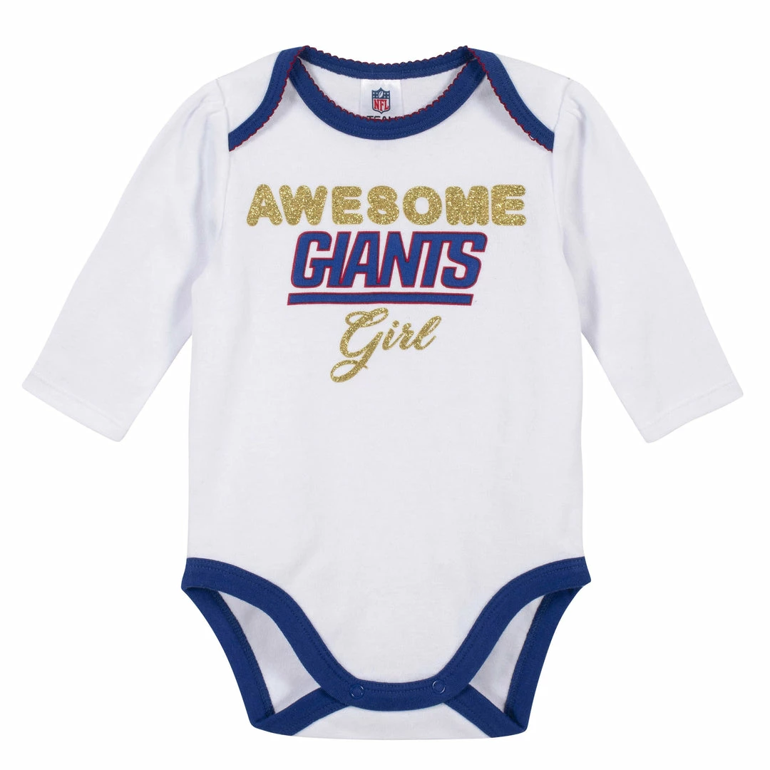 Budget ⌛ NFL Baby 👧 Girls New York Giants 3-Piece Bodysuit, Pant, And Cap Set 🥰 2 NFL Baby Girls New York Giants 3-Piece Bodysuit, Pant, And Cap Set