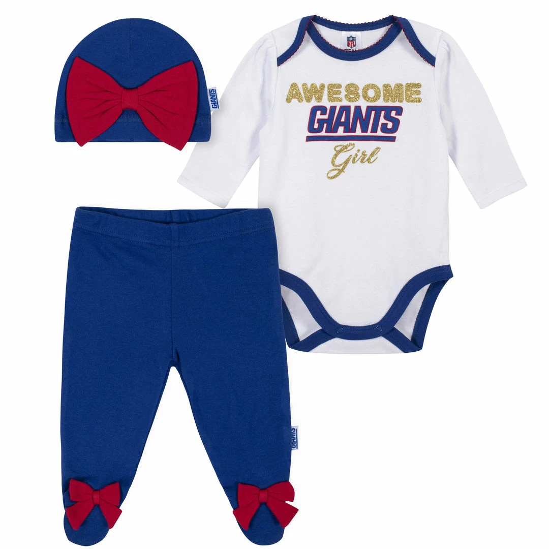 Budget ⌛ NFL Baby 👧 Girls New York Giants 3-Piece Bodysuit, Pant, And Cap Set 🥰 1 NFL Baby Girls New York Giants 3-Piece Bodysuit, Pant, And Cap Set