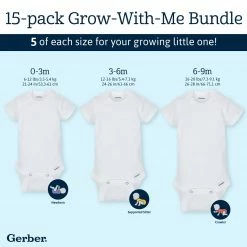 Promo 👍 Gerber® 15-Pack Grow-With-Me White Short Sleeve Onesies® Bodysuit Assorted Size Set BabyPreemie - 24M 🔔 7 Gerber® 15-Pack Grow-With-Me White Short Sleeve Onesies® Bodysuit Assorted Size Set BabyPreemie - 24M