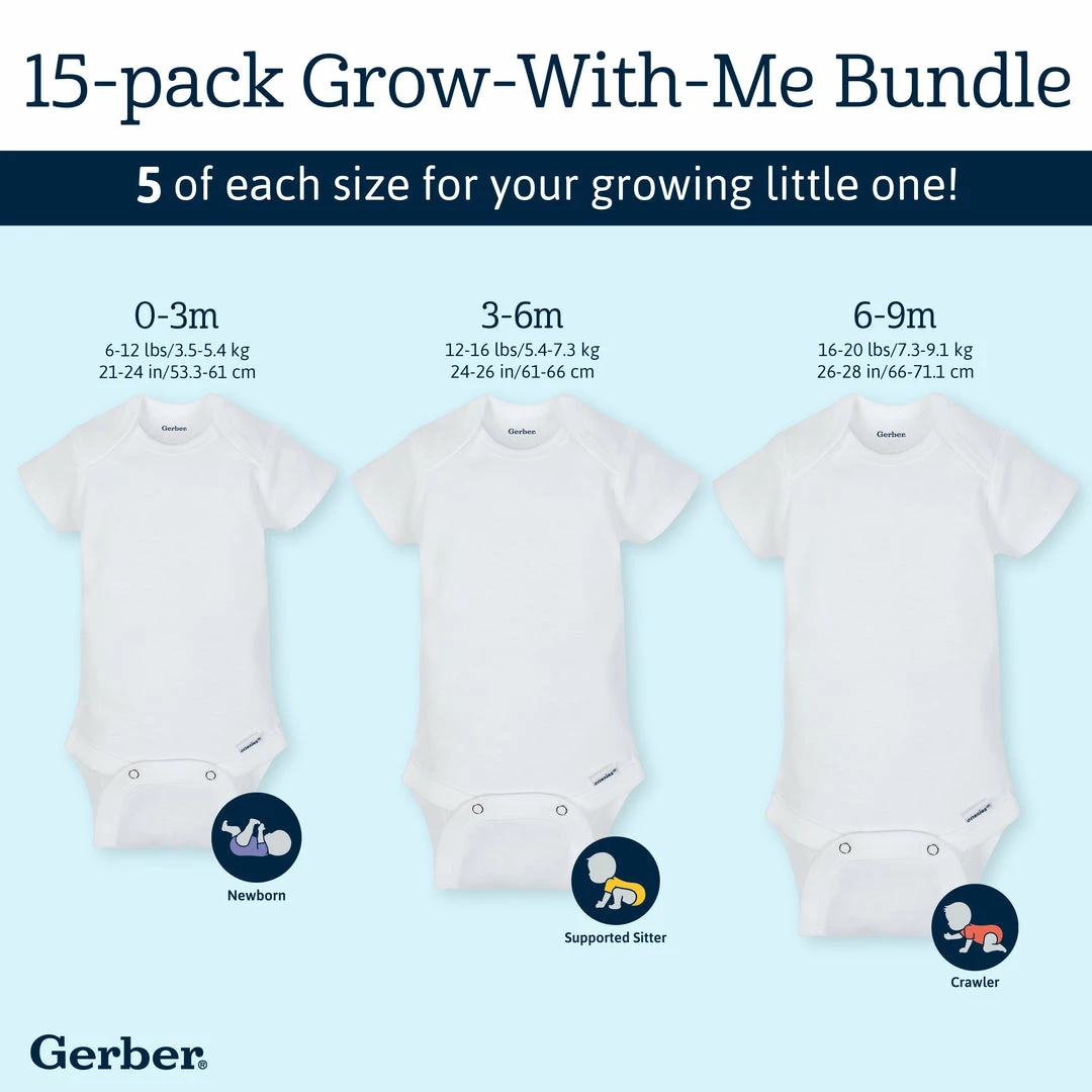 Promo 👍 Gerber® 15-Pack Grow-With-Me White Short Sleeve Onesies® Bodysuit Assorted Size Set BabyPreemie - 24M 🔔 4 Gerber® 15-Pack Grow-With-Me White Short Sleeve Onesies® Bodysuit Assorted Size Set BabyPreemie - 24M