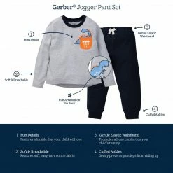 Gerber® 2-Piece Baby Boys Dino-Mite Long Sleeve Shirt & Jogger Pants Set BabyPreemie - 24M