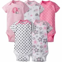 Gerber® 5-Pack Girls Elephant Short Sleeve Onesies® Bodysuits