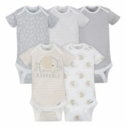 Gerber® BabyPreemie - 24M 5-Pack Neutral Grey Elephant Short Sleeve Onesies® Bodysuits