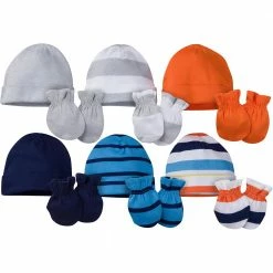 Onesies® Brand 12-Piece Baby Boy Navy & Orange Cap And Mitten Set
