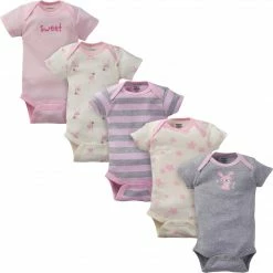 Gerber® 5-Pack Baby Girls Bunny Short Sleeve Organic Onesies® Bodysuits