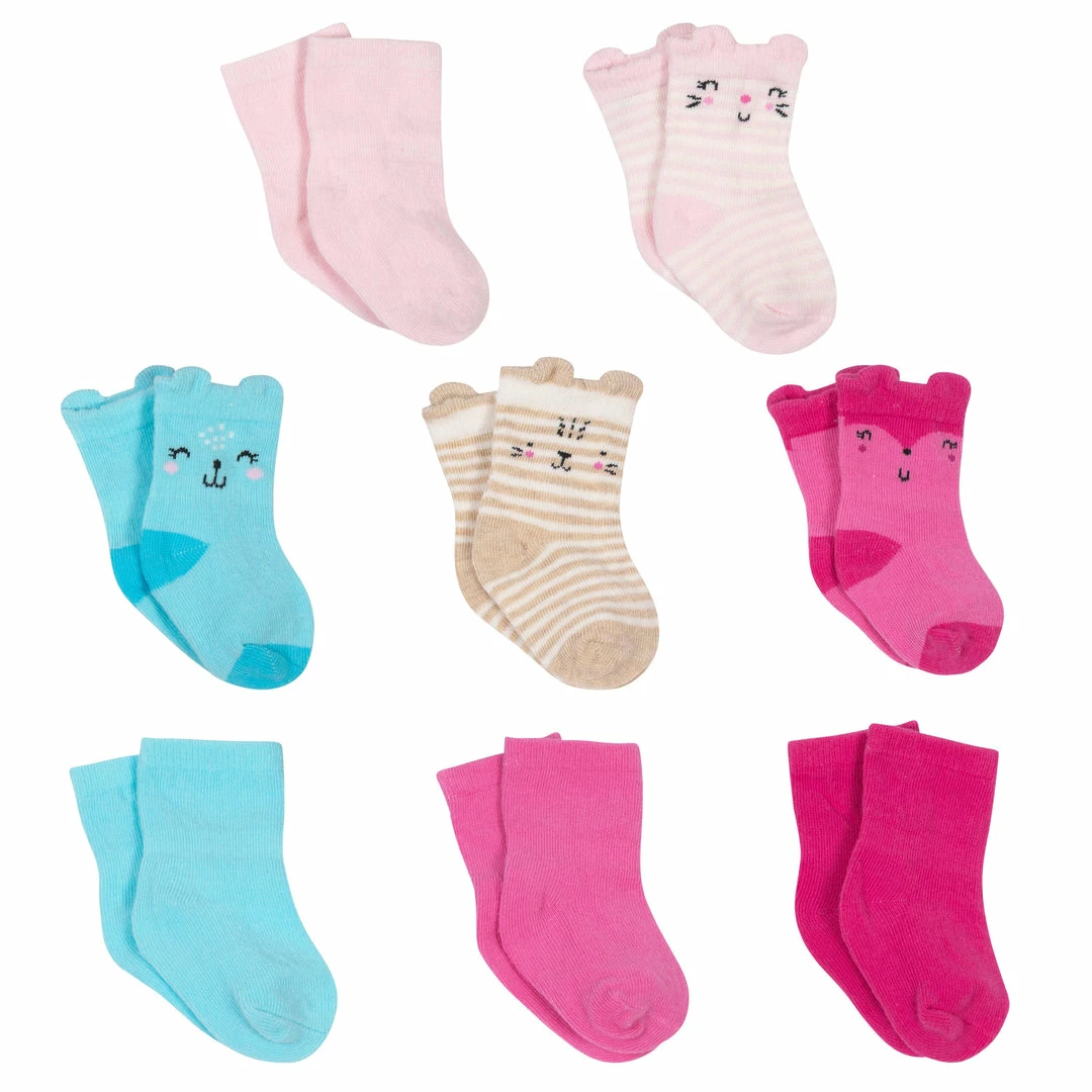 Flash Sale 😉 Gerber® 8-Pack Girl's Kitty Wiggle Proof® Jersey Crew 🧦 Socks BabyPreemie - 24M 🔥 1 Gerber® 8-Pack Girl's Kitty Wiggle Proof® Jersey Crew Socks BabyPreemie - 24M