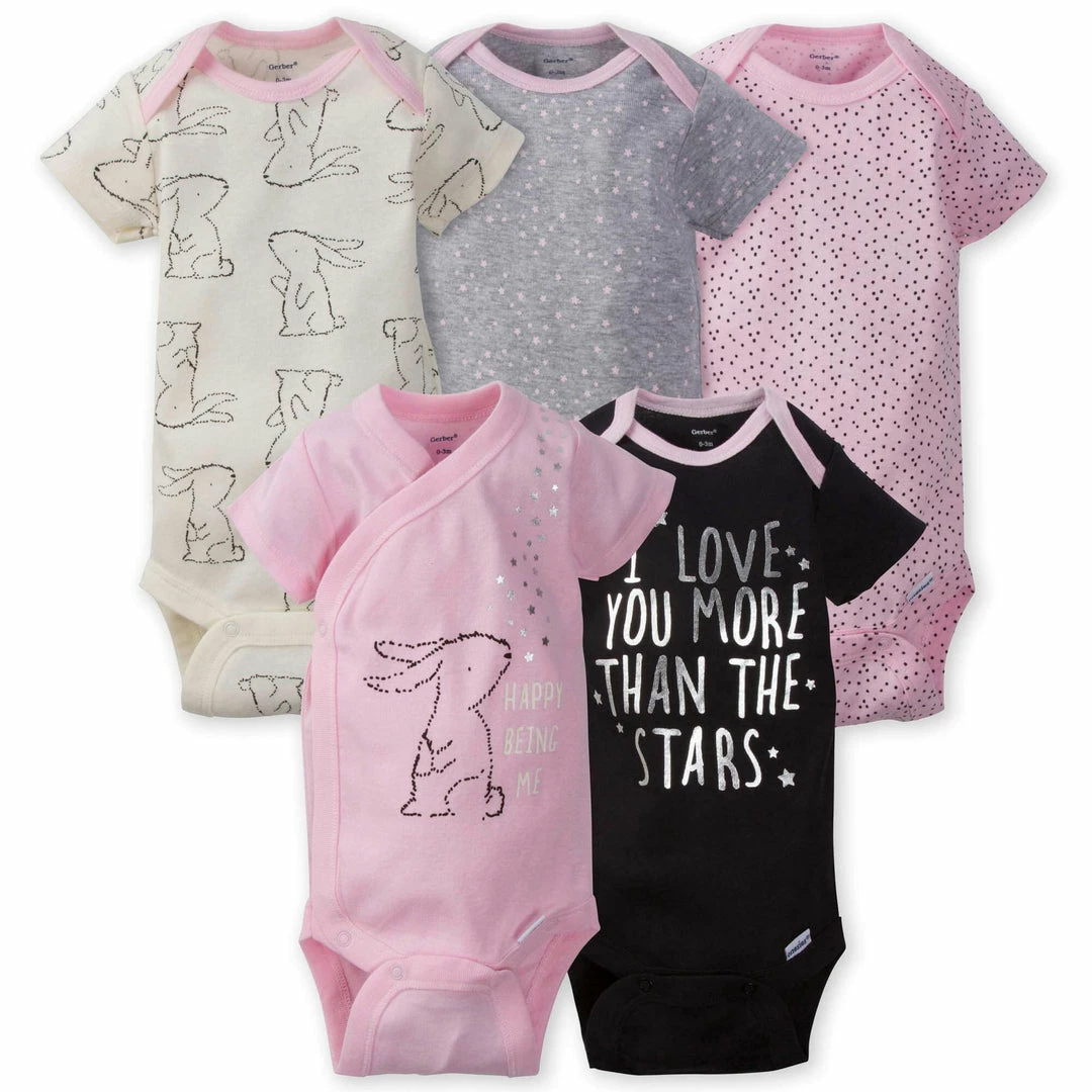 Cheap 🛒 Gerber® 5-Pack Baby 👧 Girls Bunny Short Sleeve Onesies® Bodysuits BabyPreemie - 24M ⌛ 1 Gerber® 5-Pack Baby Girls Bunny Short Sleeve Onesies® Bodysuits BabyPreemie - 24M