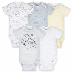 Gerber® 5-Pack Baby Neutral Lamb Short Sleeve Onesies® Bodysuits