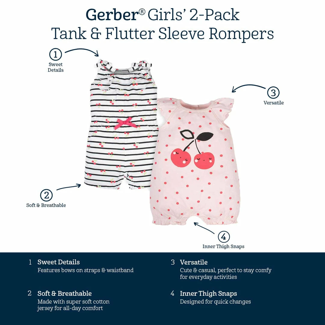 Best reviews of 🌟 Gerber® See What's New 2-Pack Baby & Toddler 👧 Girls Cherry Kisses Rompers 🌟 7 Gerber® See What's New 2-Pack Baby & Toddler Girls Cherry Kisses Rompers