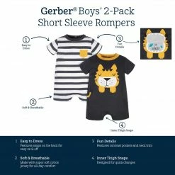 Buy 😉 Gerber® See What's New 2-Pack Baby Boys Wild At Heart Tiger Rompers ✔️ 13 Gerber® See What's New 2-Pack Baby Boys Wild At Heart Tiger Rompers