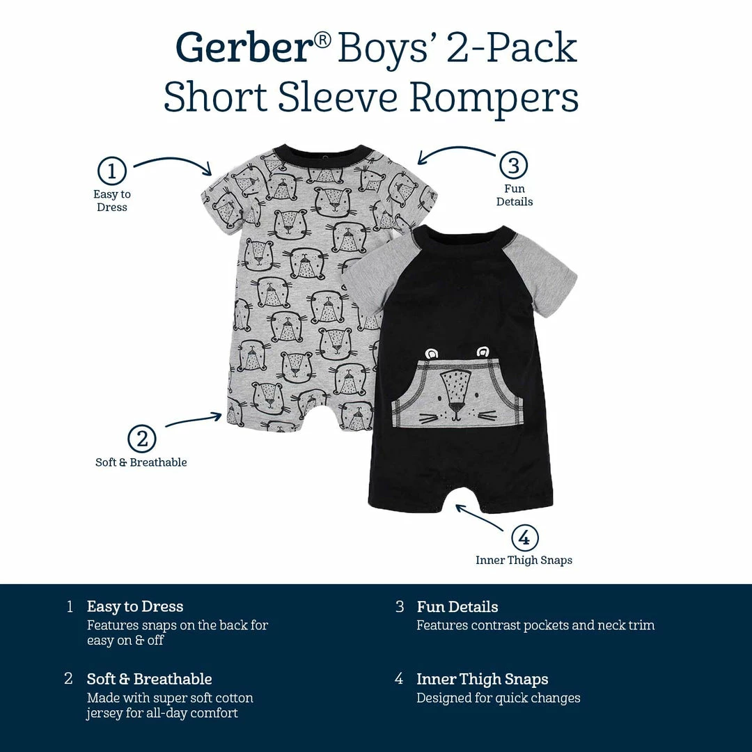 Top 10 🧨 Gerber® 2-Pack Baby Boys Tiger Rompers 🎁 6 Gerber® 2-Pack Baby Boys Tiger Rompers