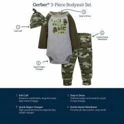 Gerber® 3-Piece Baby Boys Comfy Camo Onesies® Bodysuit, Pant, & Cap Set