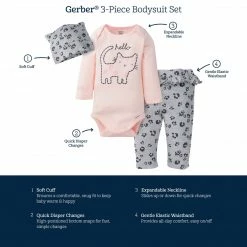 Gerber® BabyPreemie - 24M 3-Piece Baby Girls Purrfectly Cute Onesies® Bodysuit, Pant, & Cap Set