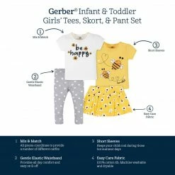 Gerber® 4-Piece Infant & Toddler Girls Bee Garden Tees, Skort & Pants Set