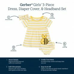Discount ⌛ Gerber® 3-Piece Baby & Toddler 👧 Girls Bee Garden 👗 Dress, Diaper Cover & Headband Set 🥰 11 Gerber® 3-Piece Baby & Toddler Girls Bee Garden Dress, Diaper Cover & Headband Set