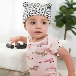 Gerber® 4-Pack Baby Girls Leopard Caps