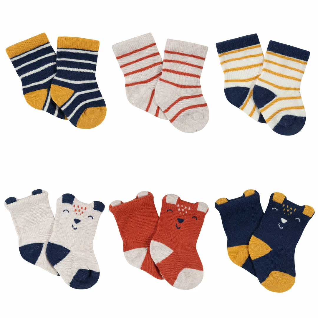 Outlet 👍 Gerber® 6-Pack Baby Boys Fox Wiggle Proof® Jersey Crew 🧦 Socks BabyPreemie - 24M ✨ 1 Gerber® 6-Pack Baby Boys Fox Wiggle Proof® Jersey Crew Socks BabyPreemie - 24M