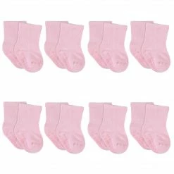Gerber® 8-Pack Baby & Toddler Light Pink Wiggle Proof® Jersey Crew Socks