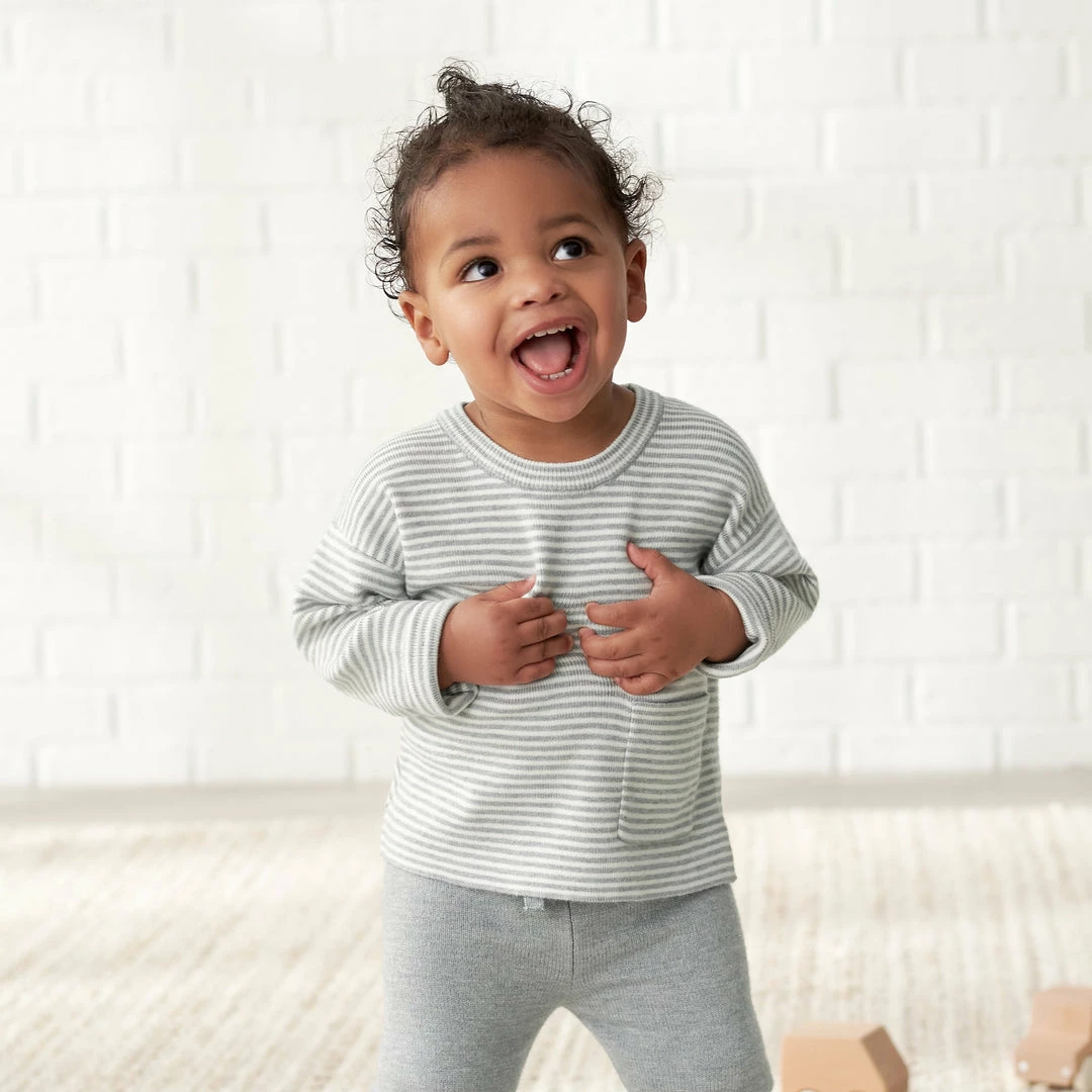 Brand new ❤️ Gerber® Kids Infant & Toddler Boys Gray Heather Striped Sweater With Pocket 🔔 1 Gerber® Kids Infant & Toddler Boys Gray Heather Striped Sweater With Pocket