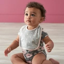 Gerber® BabyPreemie - 24M 3-Piece Baby Girls Comfy Stretch Floral Leopard Bib & Burps Set