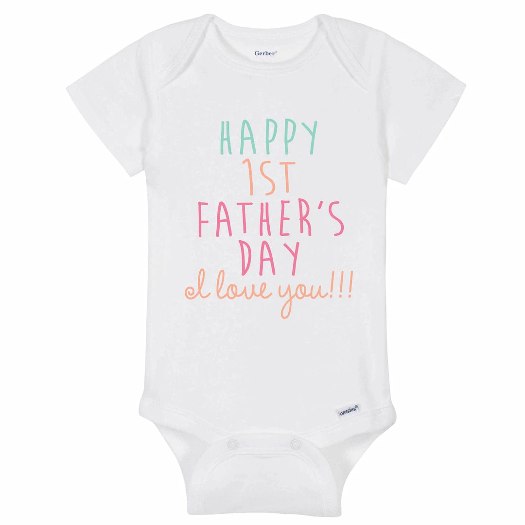 Brand new 🔔 Gerber® "Happy 1st Father's" Day Premium Short Sleeve Onesies® Bodysuit - White 💯 1 Gerber® "Happy 1st Father's" Day Premium Short Sleeve Onesies® Bodysuit - White