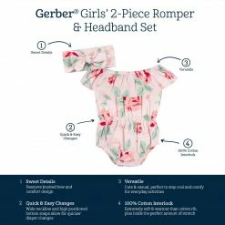 Deals ⭐ Gerber® See What's New 2-Piece Baby 👧 Girls Pink Garden Wide Neck Romper & Headband Set 🥰 13 Gerber® See What's New 2-Piece Baby Girls Pink Garden Wide Neck Romper & Headband Set