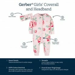 Gerber® 2-Piece Baby Girls Pink Garden Coverall & Headband Set See What's New