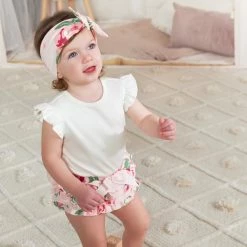 Gerber® 3-Piece Baby Girls Pink Garden Onesies® Bodysuit, Diaper Cover & Headband Set See What's New
