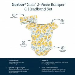 Gerber® See What's New 2-Piece Baby Girls Sunny Garden Wide Neck Romper & Headband Set
