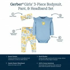 Gerber® 3-Piece Baby Girls Sunny Garden Onesies® Bodysuit, Pants & Headband Set See What's New